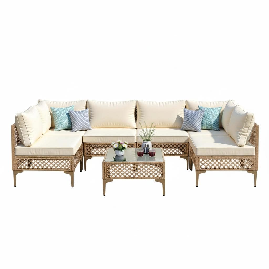 7-Piece Wicker Patio Conversation Set with Cushions,6 Sofas, 1 Table