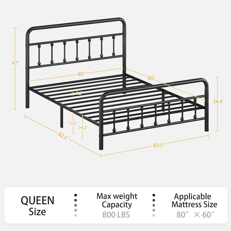 Metal Bed Frame,Queen Size Bed Frame with Headboard,Structurally Stable, Under Bed Storage,No Box Spring Needed