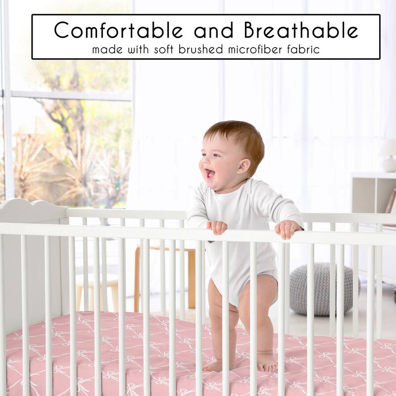 Sweet Jojo Designs Pink Bows Girl 3 Pack Fitted Crib Sheets - Solid Blush & Elegant Bow for Ballerina Ballet Princess Collection