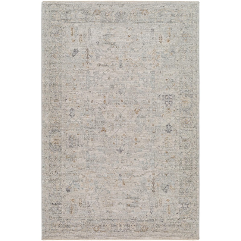 Leah Traditional Floral & Botanical Area Rug - 6'7" x 6'7" Round - Light Blue