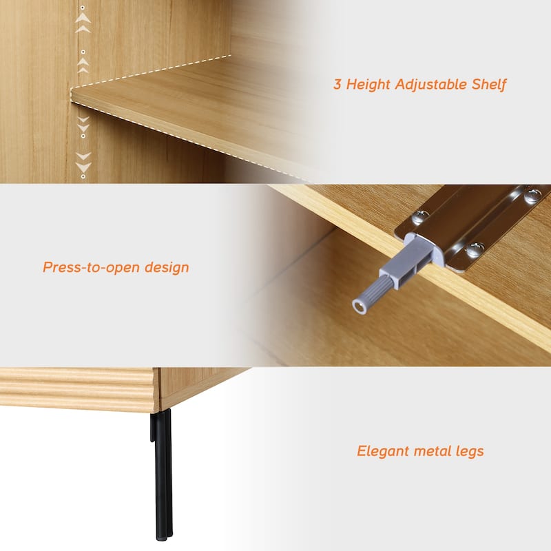 Modern Minimalist Wood Nightstand With Doors ,31.5" End Table,Reeded Design Bedside Table