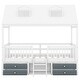 preview thumbnail 6 of 47, House Bed Wood Low Loft Bed House-shape Frame Bed with 2 Roof Skylights, Kids Storage Bed with 4 Drawers, Guardrail and Stairs