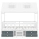 preview thumbnail 7 of 10, White Full Size Wooden House Bed with Fence and Roof for Kids