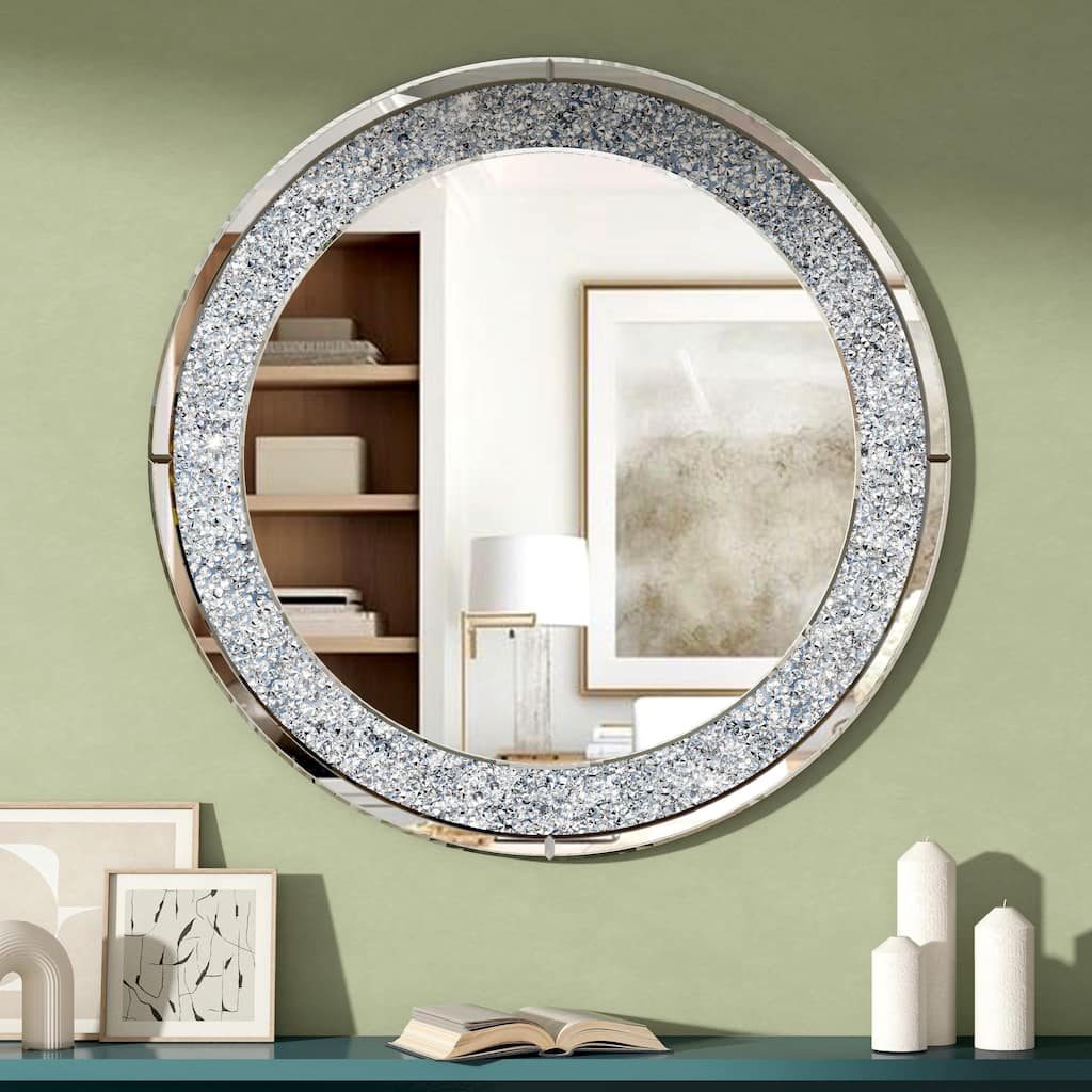 Crushed Diamond Wall Mirror Round Accent Mirror - 31.5"×31.5"