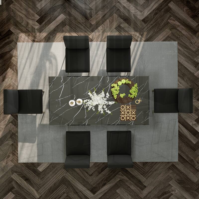 White and Gold Dining Room Table Set with 72 inch Table and White PU Leather Dining Chairs