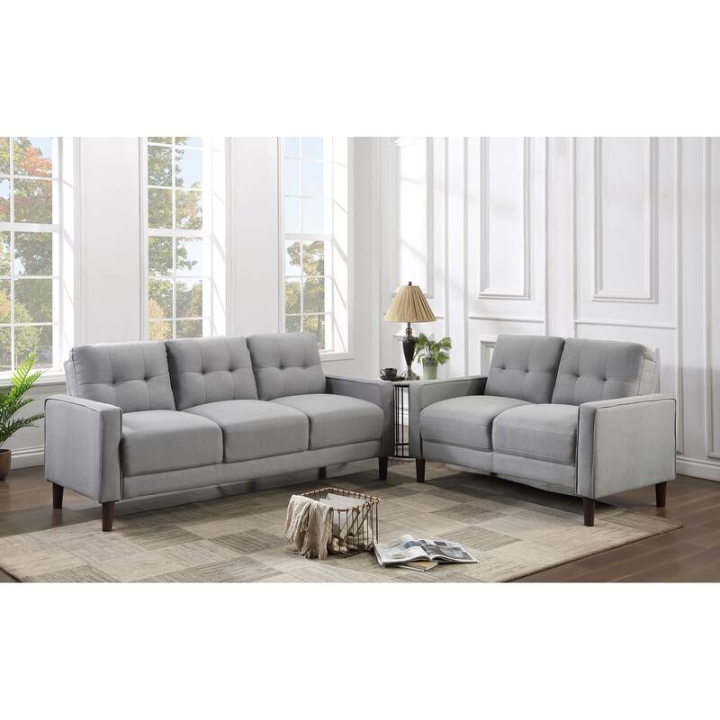 Bowen Upholstered Track Arm Tufted Sofa Set - Grey - 2 Piece