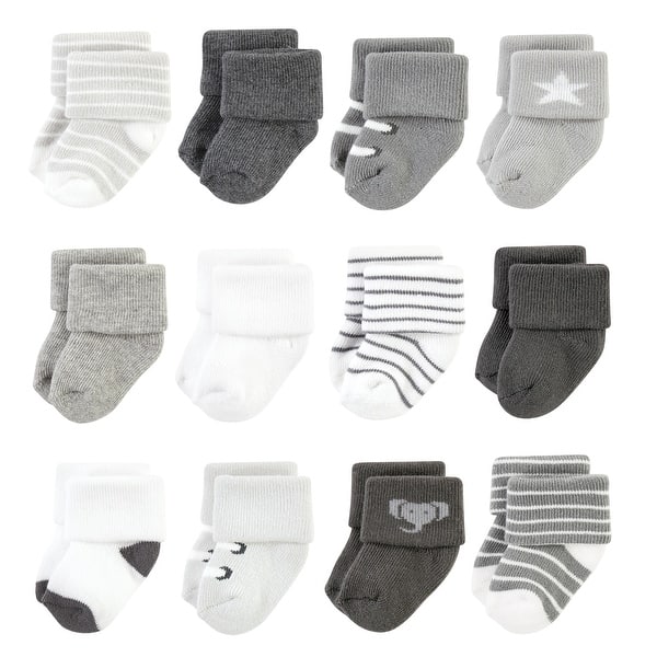 slide 1 of 1, Hudson Baby Infant Boy Cotton Rich Newborn and Terry Socks, Modern Elephant 0-6 Months - Modern Elephant