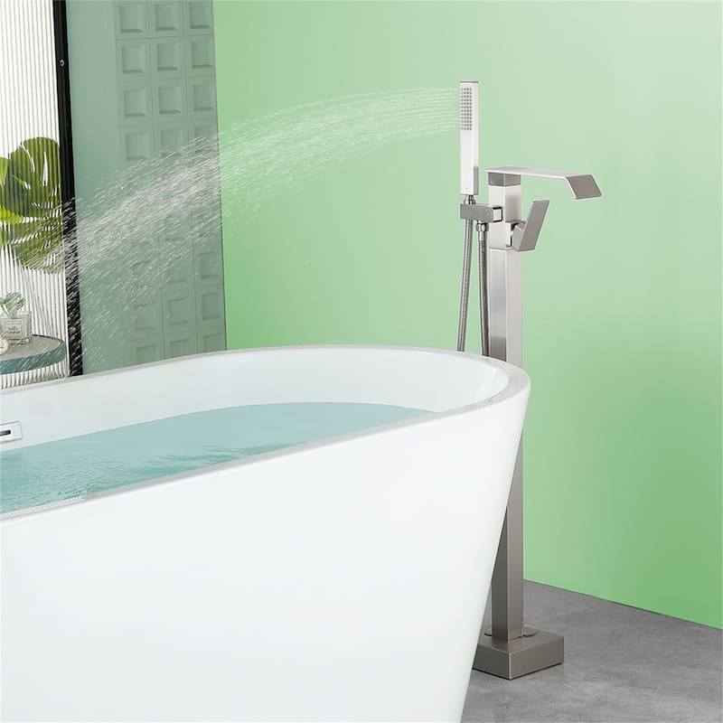 Floor Mount Tub Faucet With Hand Sprayer Freestanding Roman Bathtub Faucet Brass Waterfall Tub Filler Trim With Handheld Showe