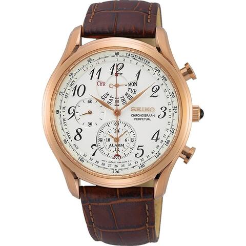 Seiko Men's SPC256 'Chronograph Perpetual' Chronograph Brown Leather Watch - White