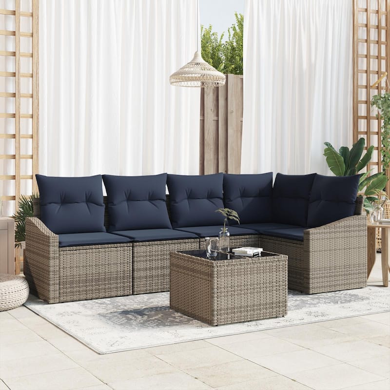 vidaXL 6 Piece Garden Sofa Set with Cushions - 91.9×48.6×27.2 - Grey-with table