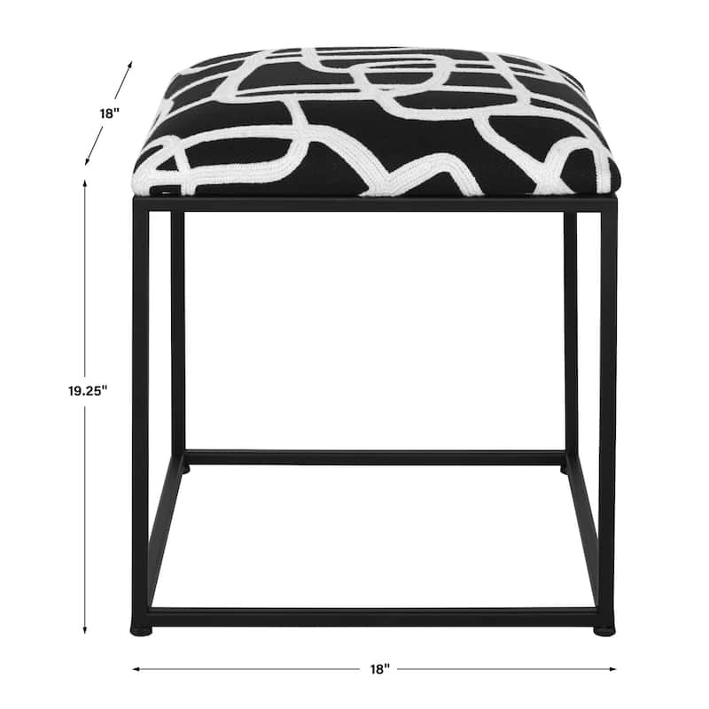 Abstract Style Upholstered Accent Stool - 19.25" - Black and White