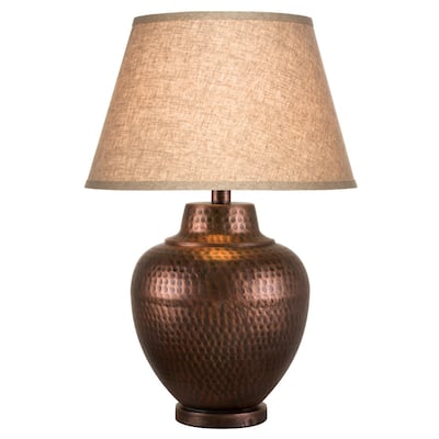28 Inch Hydrocal Table Lamp, Empire Shade, Embossed Urn Base, Copper Wash