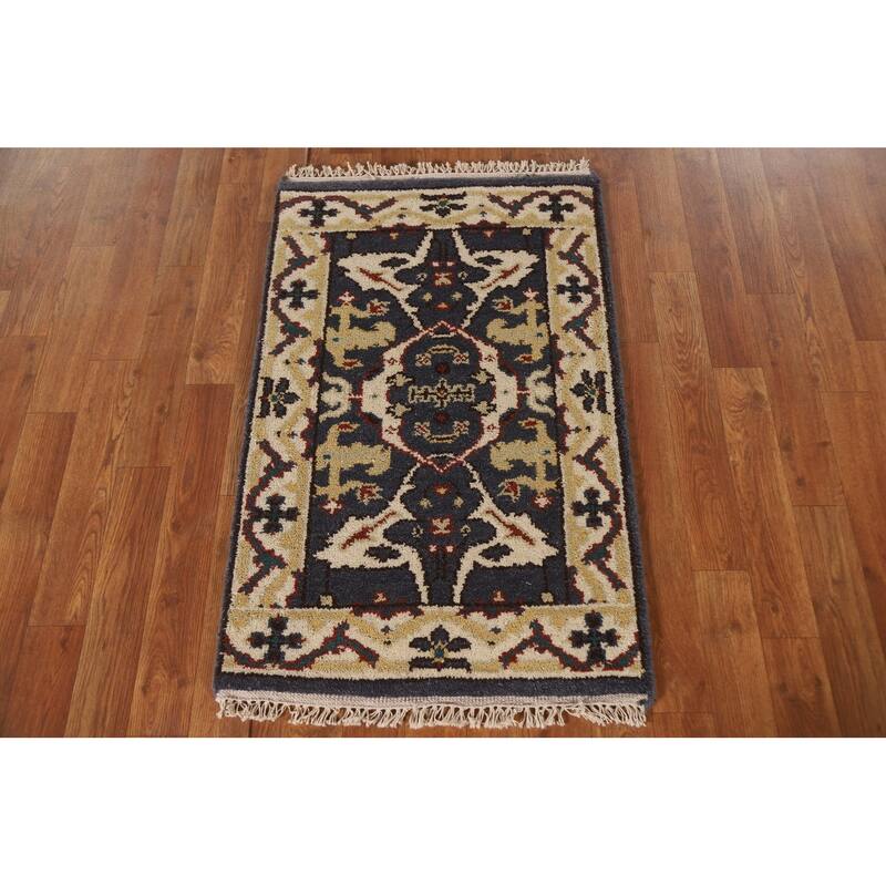 All-Over Indian Oushak Rug Hand-Knotted Wool Carpet - 2'0"x 3'0"