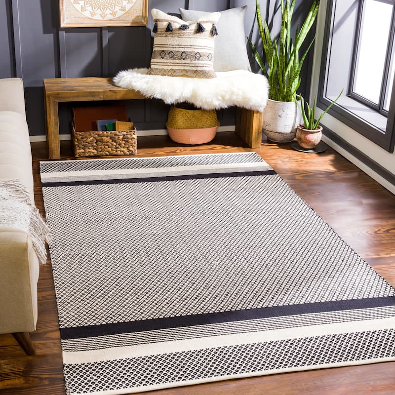 Artistic Weavers Dand Handmade Striped Cotton Area Rug - 2' 6" x 8' - Black/Cream