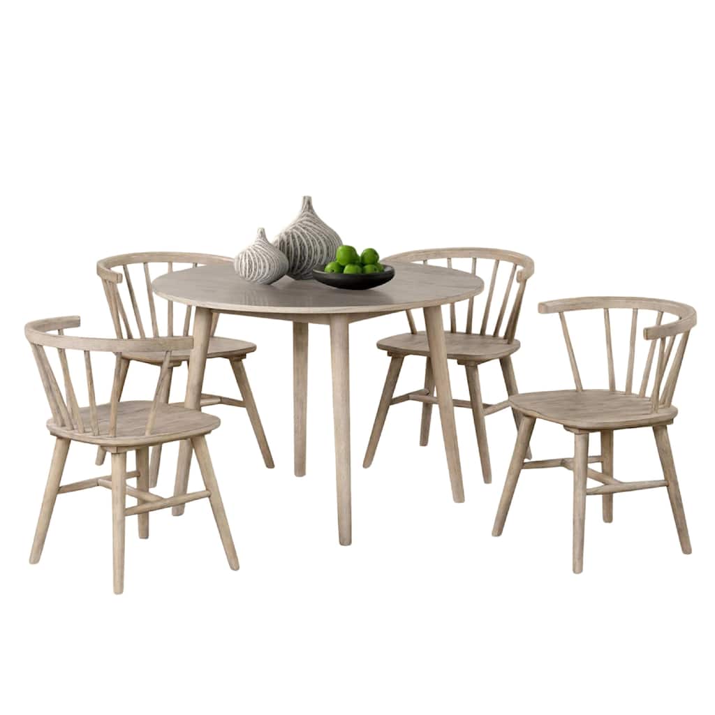 Yely 5pc Dining Table and 4 Windsor Chairs Set, Natural Oak Brown