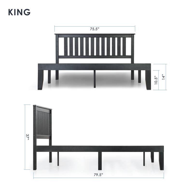 Solid Wood Platform Bed with Paneled Headboard Multiple Colors