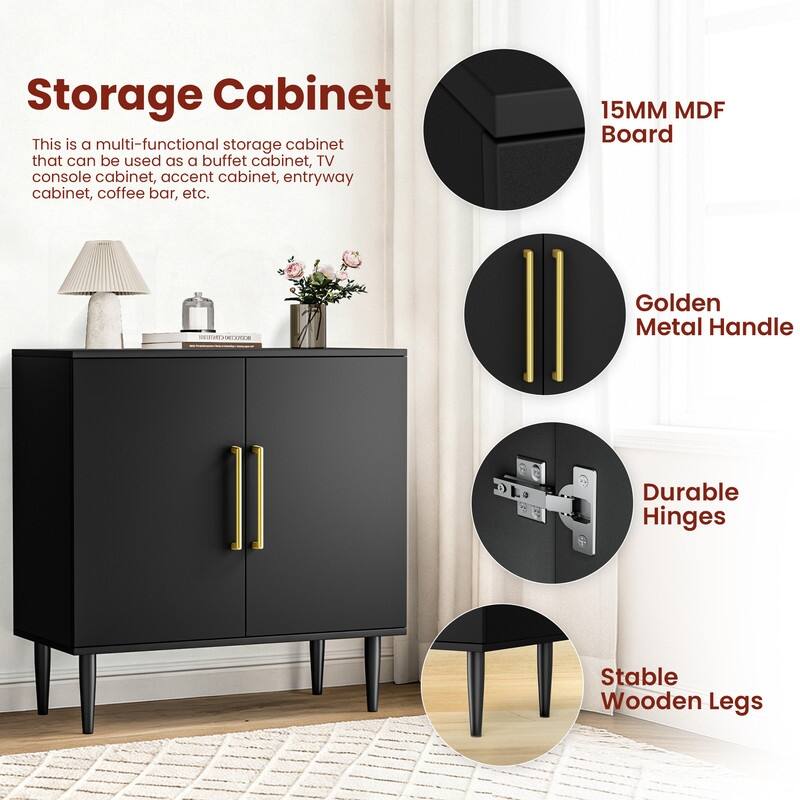 30'' Black Buffet Cabinet, Free Standing Sideboard With Storage