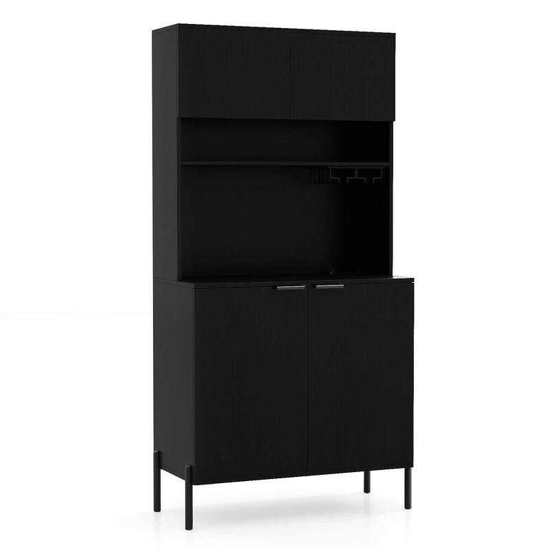 Costway 64.5” Kitchen Pantry Cabinet with Charging Station Wine Glass - See Details