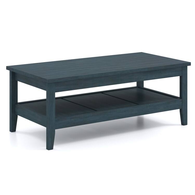 Engineered Wood Coffee Table 2-Tier with Storage and Raised Shelf - 47" x 23.5" x 18" - Blue