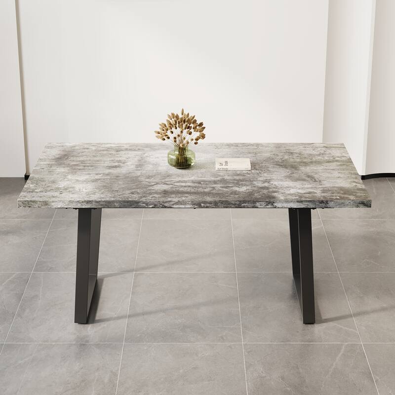 GDFStudio - Kavon Modern Minimalist Wooden Dining Table with Sturdy Metal Frame & Spacious Rectangular Top - Gray