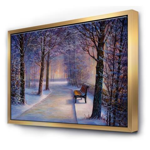 Designart 'Bench In The Park During Winter Afternon Glow' Farmhouse Framed Canvas Wall Art Print