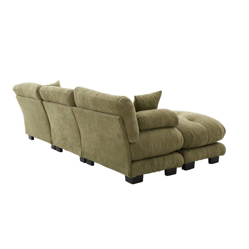 118'' Large U Shape Sofa Velvet Modular Sofa with 2 Ottomans for Living Room