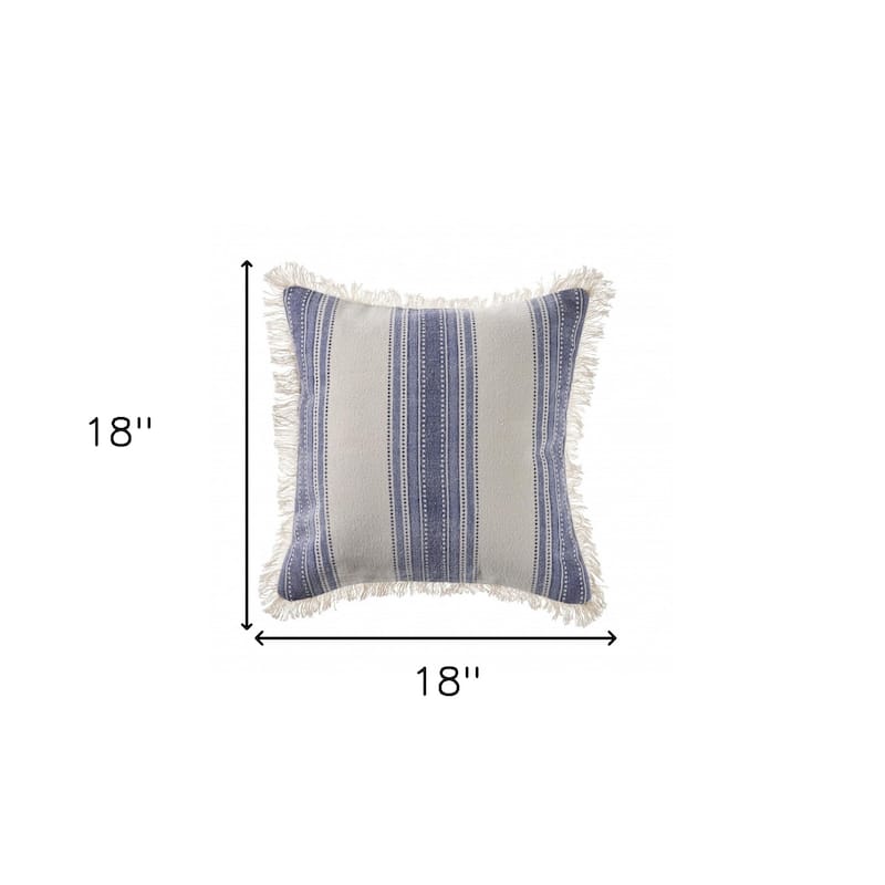 HomeRoots 18" X 18" Navy Blue And Ivory 100% Cotton Coastal Zippered Pillow