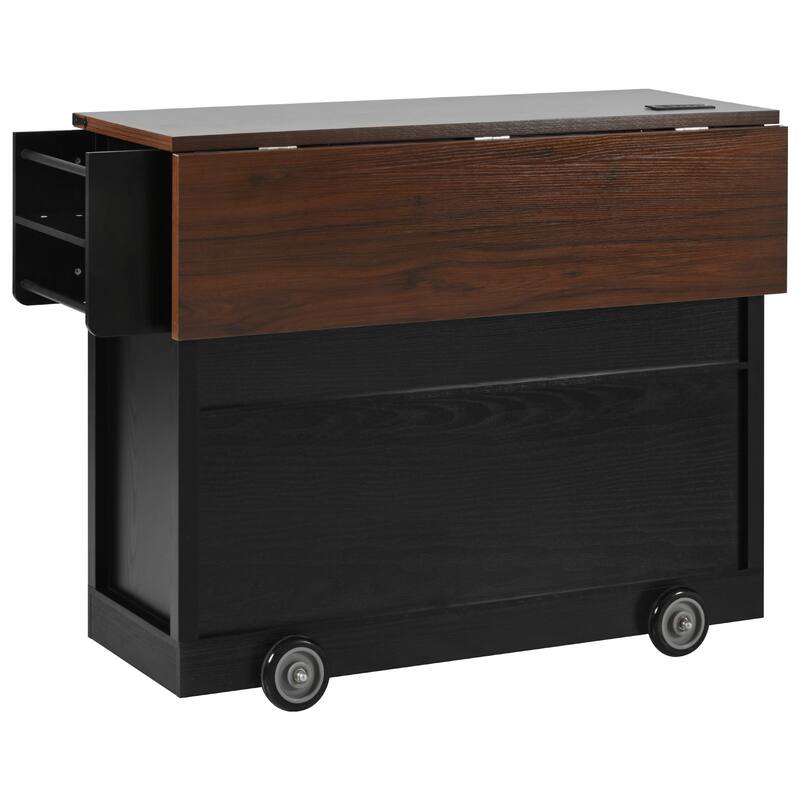 Roomfitters 54" Farmhouse Kitchen Island with Drop Leaf, Power Outlet, Wine Rack, 2 Drawers, 2 Doors