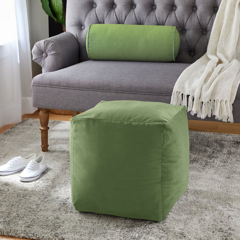 Sorra Home Solid Velvet Indoor Bean Pouf - Aloe 17 in W x 17 in D x 17 in H
