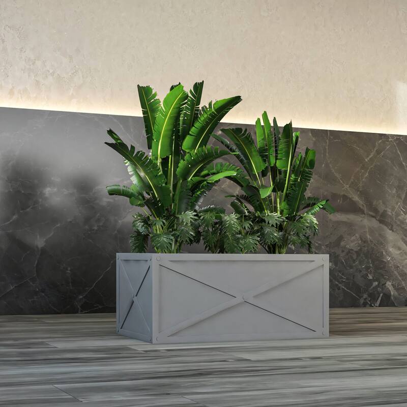 Bonsai Rectangular Fiberstone Planter Box, Modern Weather-Resistant Indoor/Outdoor Pot with Drainage for Healthy Plants