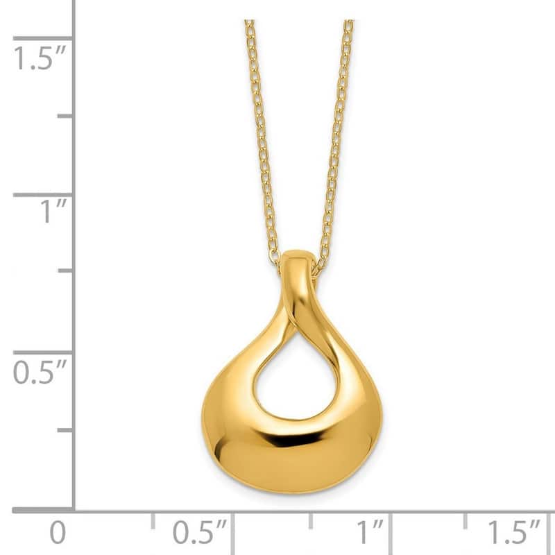 Curata14k Yellow Gold Polished 14.6mm Tear Drop Necklace, 18"