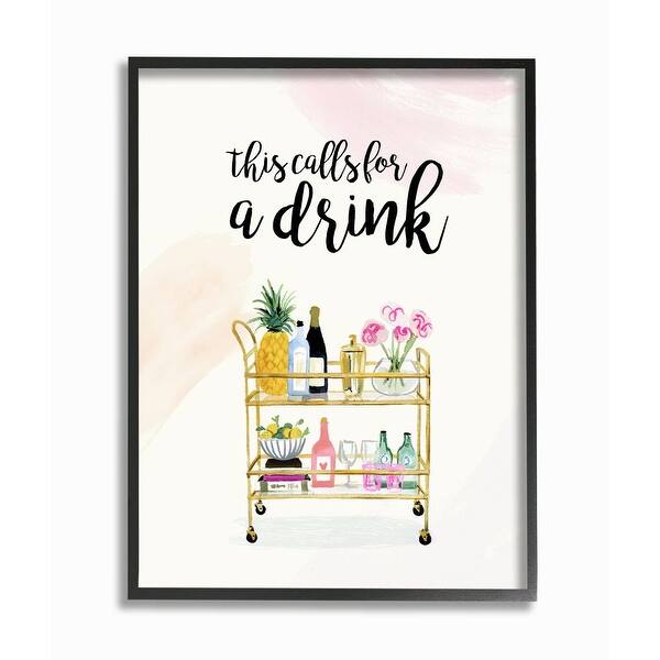 slide 1 of 7, Stupell Industries Calls for a Drink Quote Glam Cart Cocktail Alcohol Watercolor Framed Wall Art 11 x 14 - Black