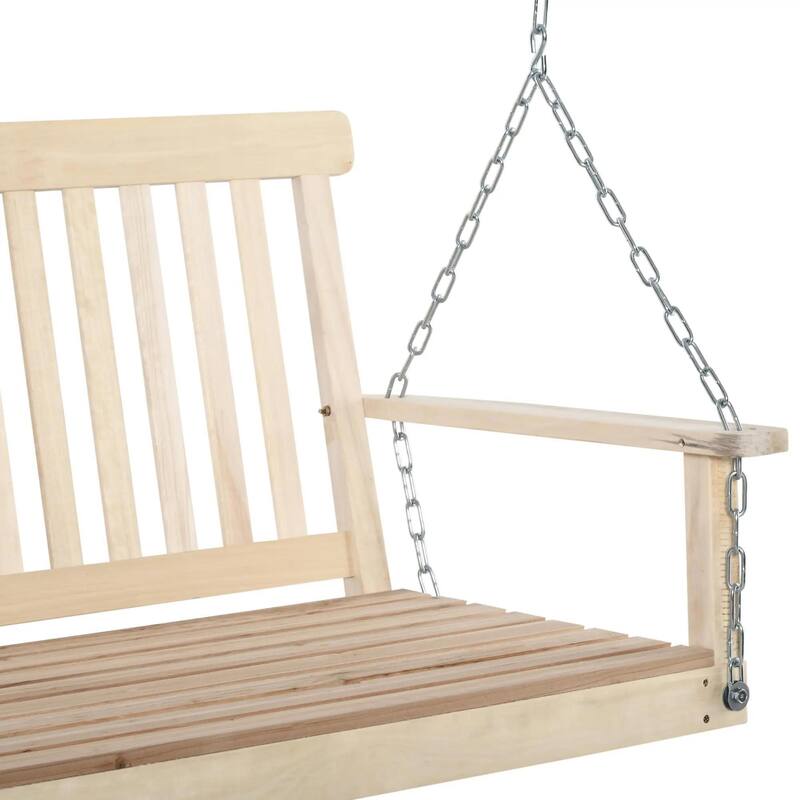 2-Seat Hanging Porch Swing, Slatted Design, Chains, 440 lbs Capacity