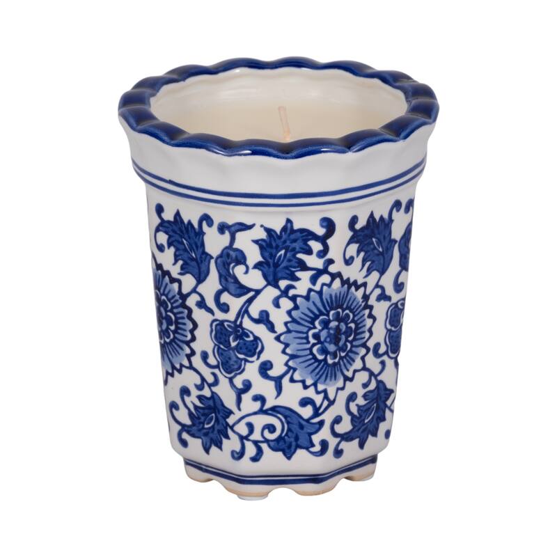 Modern Chinoiserie Ceramic Candle - Jasmine Scented Candle - 5.0"