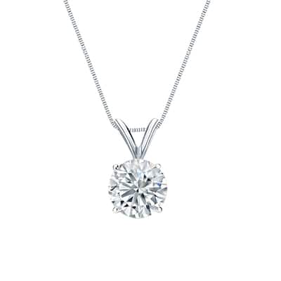 Auriya 14-karat Gold 0.90ctw Round Solitaire Lab Grown Diamond Necklace 4-Prong Basket (H-I VS) - 0.90