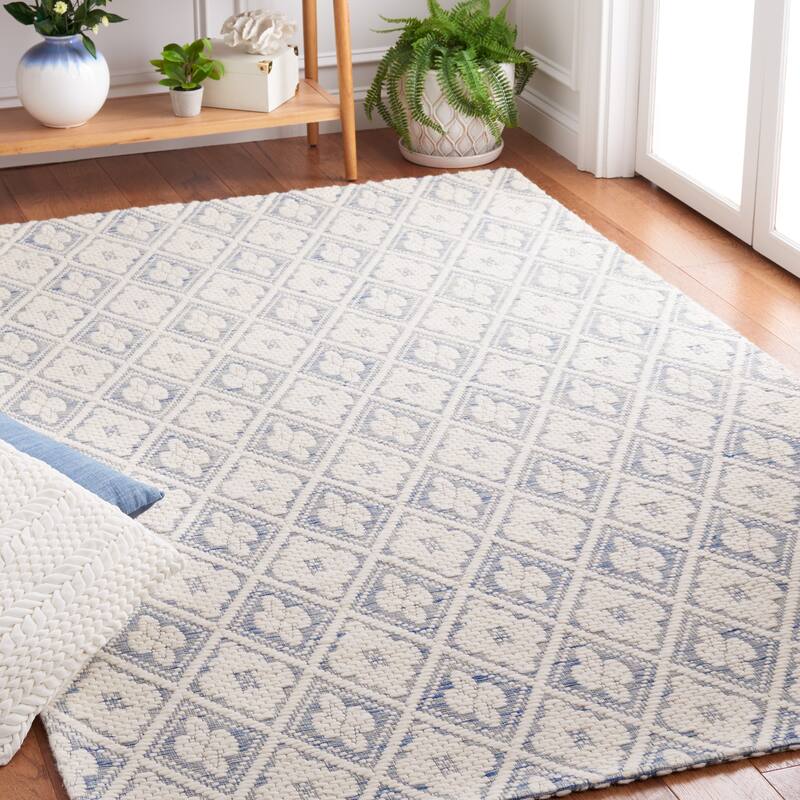 SAFAVIEH Handmade Marbella Aitana Modern Wool Rug - 3' x 5' - Blue/Ivory