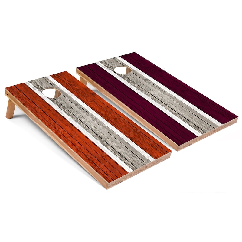 Solid Wood Cornhole Boards - Orange and Maroon Stripes Design - Regulation 2x4 (24" x 48") - Include Carrying Case