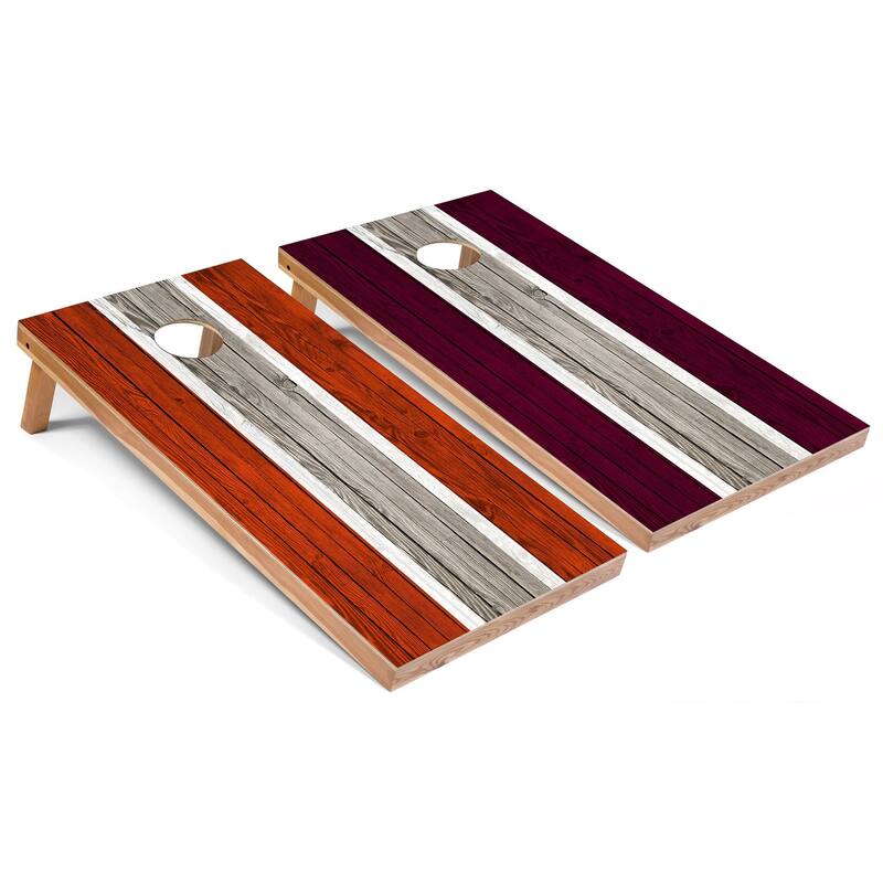 Orange and Maroon Striped Cornhole Boards with Case & Lights - 16 Years and Up