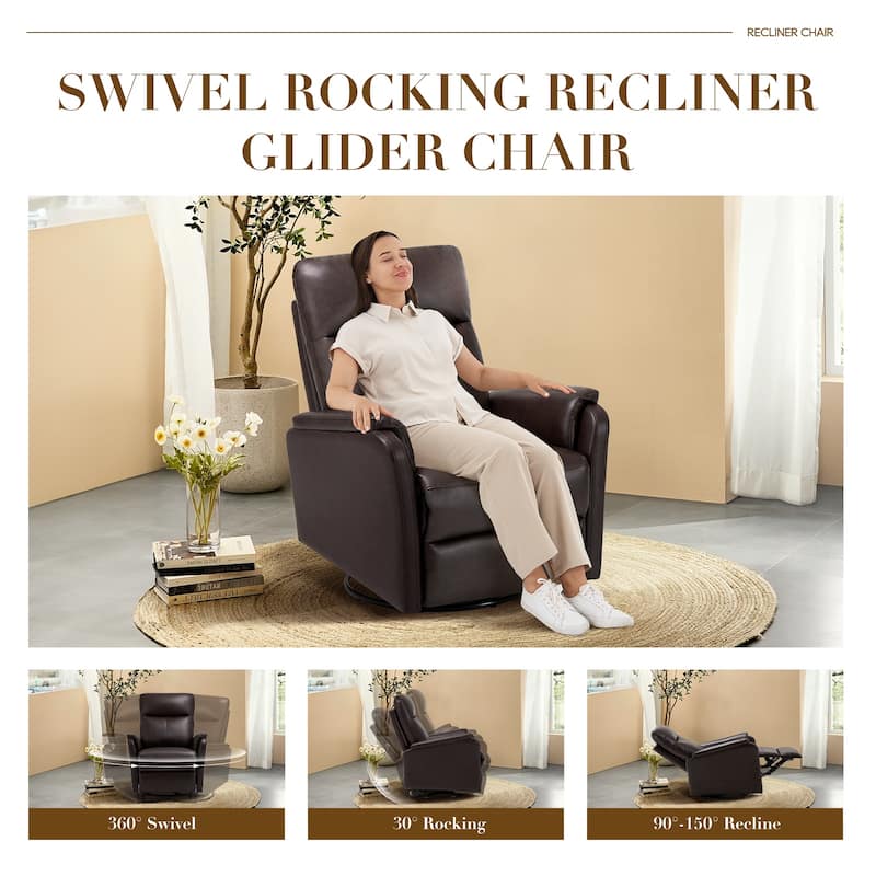 Fabric Recliner Sofa Chair - Swivel Rocking with XL Footrest - Single Seat for Living Room