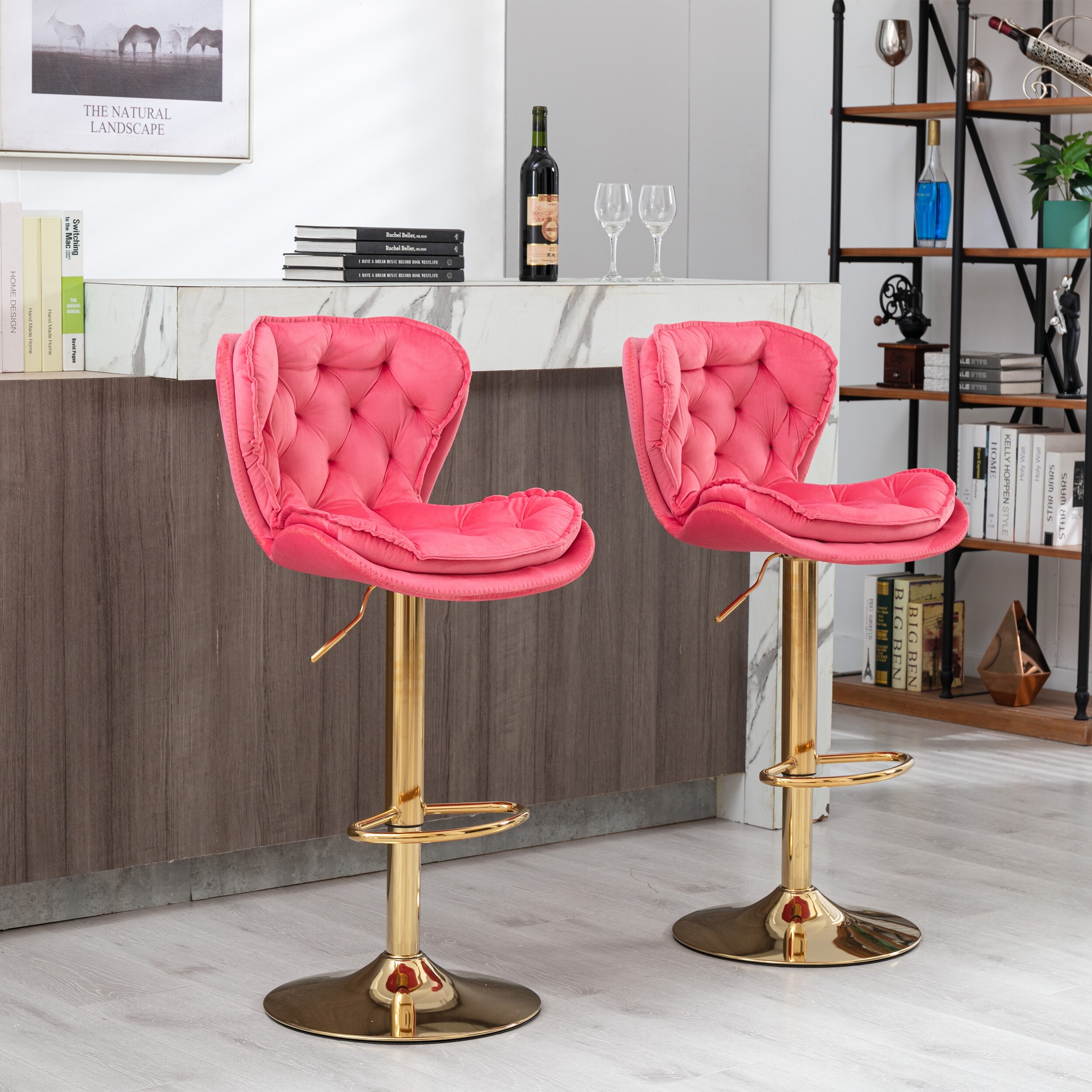 Pink crushed velvet online bar stools