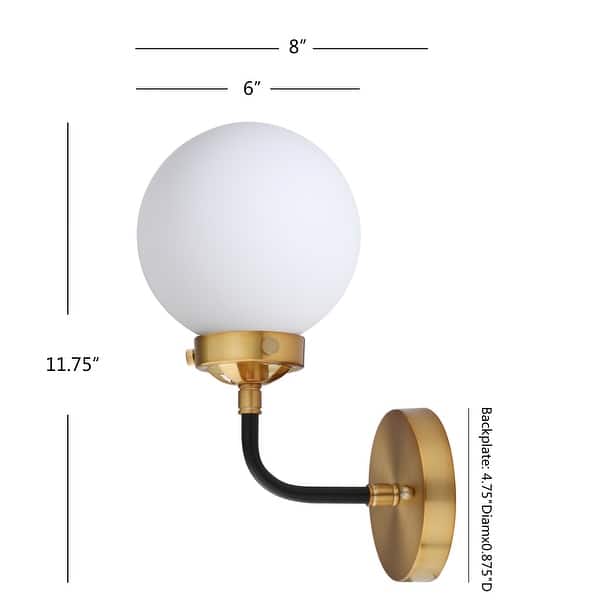 dimension image slide 12 of 13, JONATHAN Y Bevin Contemporary Transitional Iron/Glass LED Vanity Light