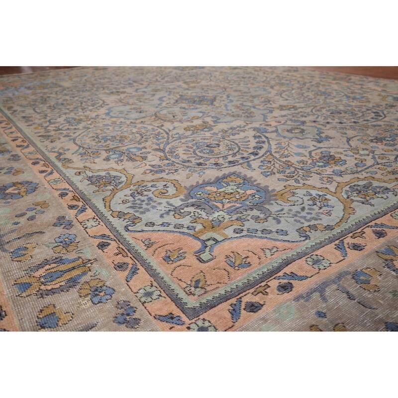 Distressed Tabriz Persian Antique Area Rug Handmade Wool Carpet - 8'0" x 10'9"