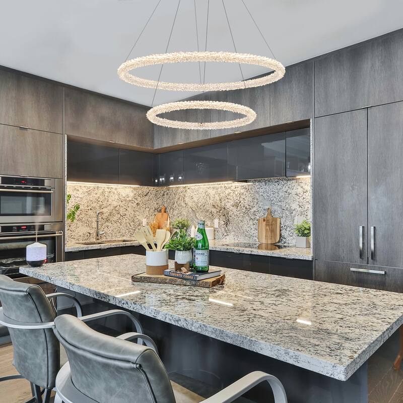 Modern Gold 2-Tier Crystal LED Chandelier, Dimmable Light - Dia.31.5-in