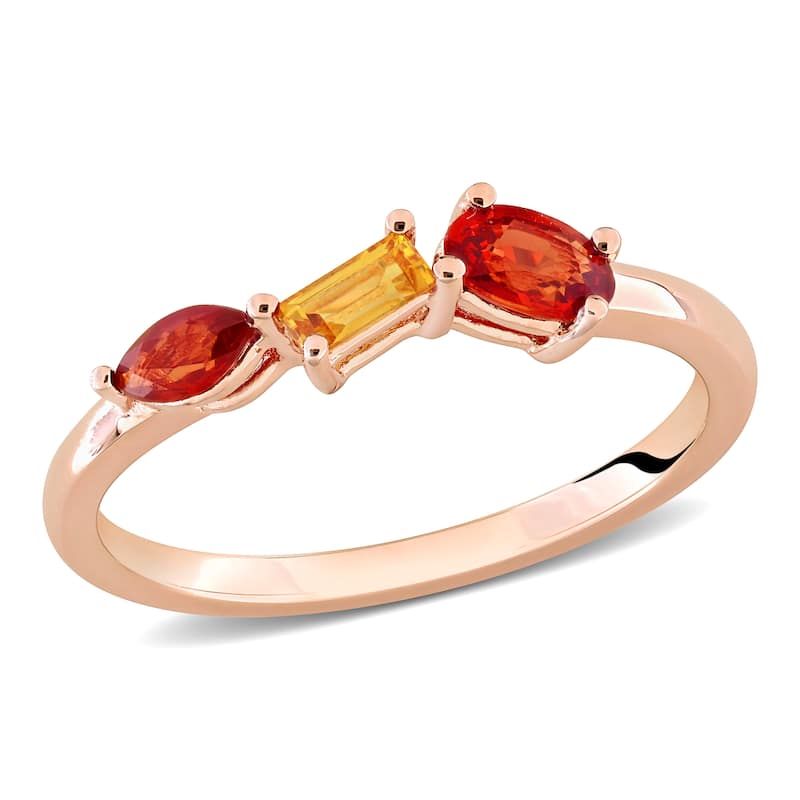Miadora Multi-Gem Three Stone Ring Sterling Silver - 5 - Orange