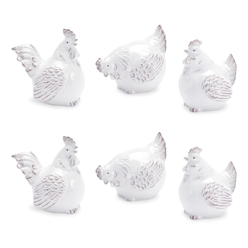 Ceramic Resting Chicken Figurines - 5" - Set of 6