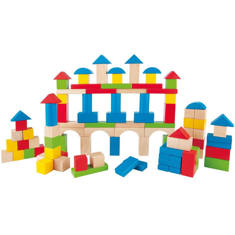 Hape: Build Up & Away Blocks - 100 pcs - Assorted Wooden Set, 1+