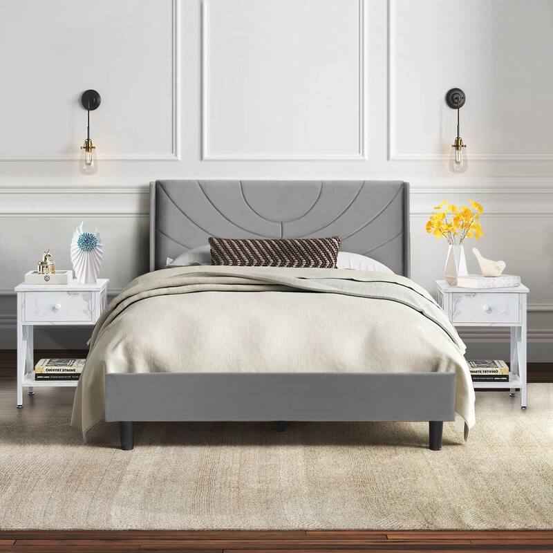 VECELO Bedroom Sets 3-pieces Bedroom Set with Height Adjustable Upholstered Bed and Nightstands Set of 2 - White - Full