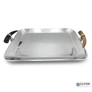 Elyon 17" Rectangle Serving Tray Platter Handmade Horn Handles