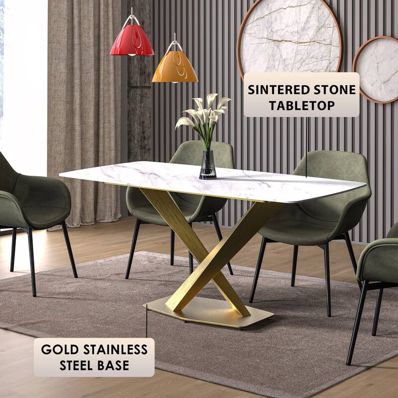 Voren Dining Table with Rectangular Top and Stainless Steel Base