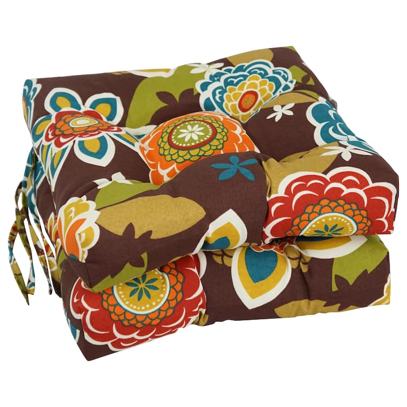 16-inch Square Tufted Indoor/Outdoor Chair Cushions (Set of 2) - 16" - Annie Chocolate